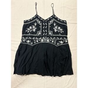 LUCKY BRAND Women's Embroidered Drop-Waist Dress Caviar $129 Size XXL NWT